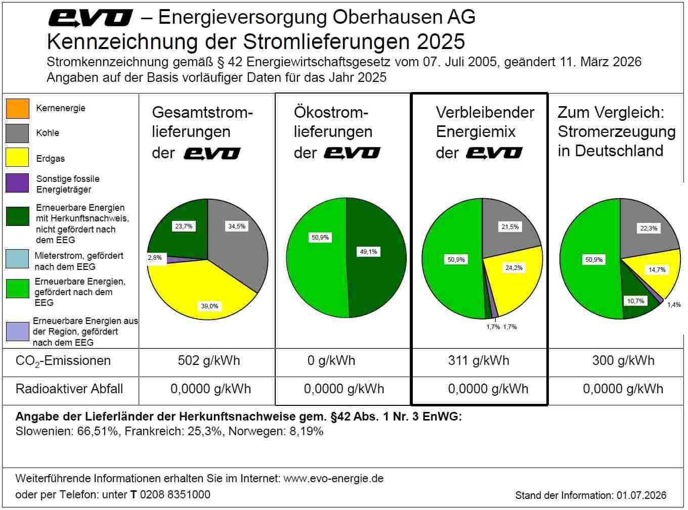 Eine Grafik die zeigt, wie sich der Strom der evo zusammensetzt.
